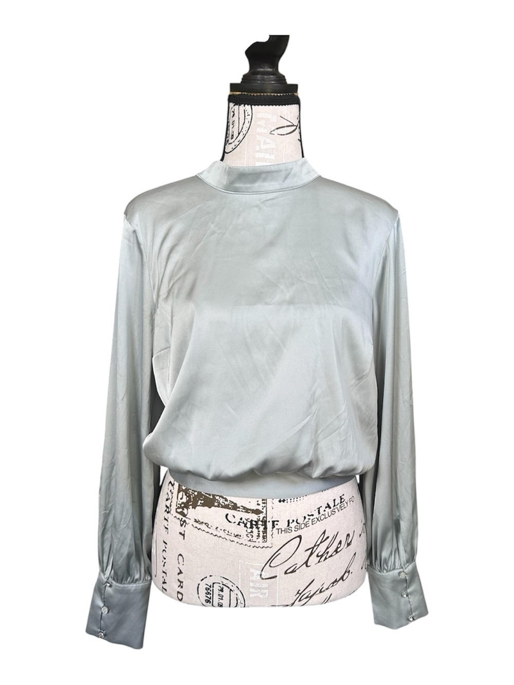 Express Satiny Soft Sage Green Blouse with Sexy Open Back size Small